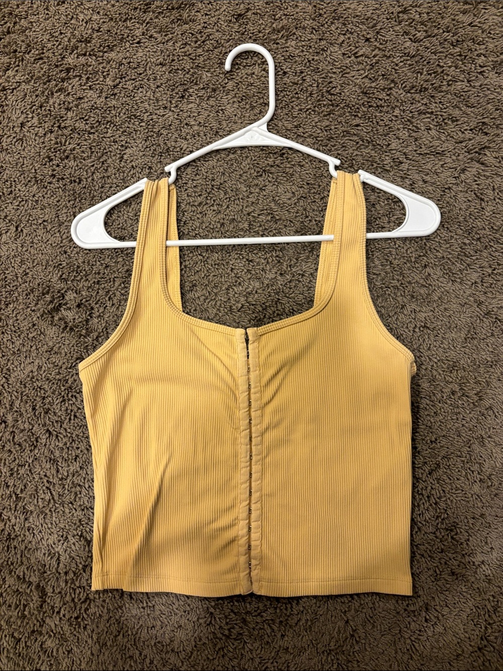 Abercrombie & Fitch Ribbed Front-Hook Cropped Tank — Mustard